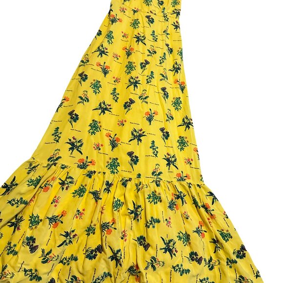 ModCloth Inclined to Impress Bold Yellow Floral Print Dress Cottagecore Sz Large - Picture 9 of 12